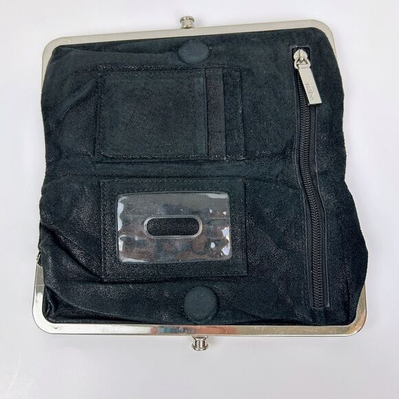 Hobo Lauren Clutch Wallet Coin Purse Bag Black Leather Kisslock Closure Classic - Picture 3 of 12